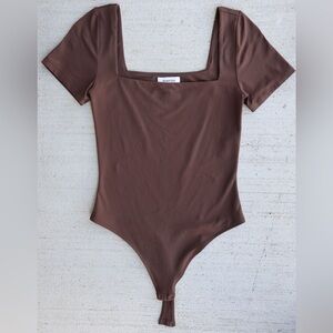 Babaton Brown Square Neck Bodysuit